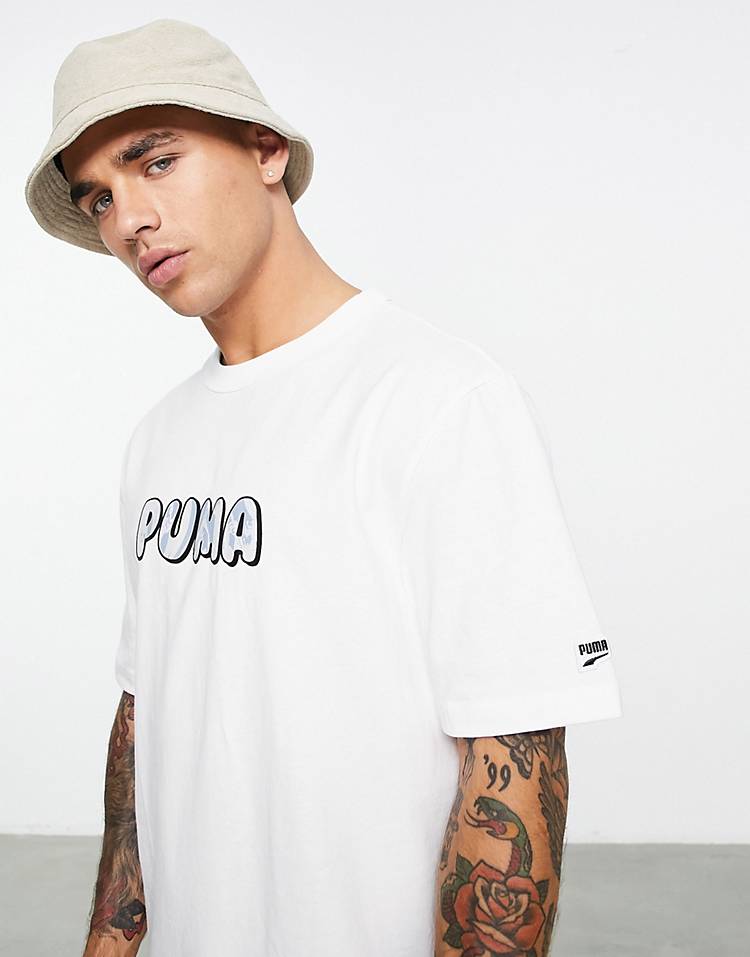 Puma marble bubble font t-shirt in white - exclusive to ASOS